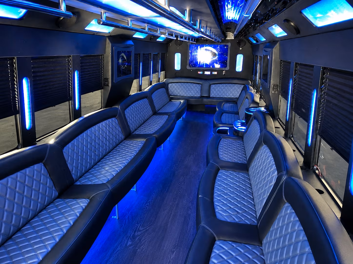 Passenger watching the Macon scenery during a regional party bus road trip