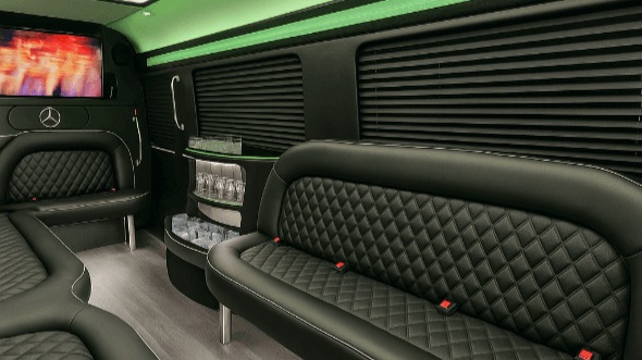 Interior of Charter Bus Company Brookhaven's 15 Passenger Party Bus in Brookhaven