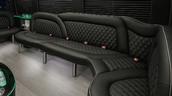 Interior of Charter Bus Company Warner Robins's 18 Passenger Party Bus in Warner Robins