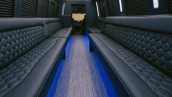 Interior of Charter Bus Company Stonecrest's 28 Passenger Party Bus in Stonecrest