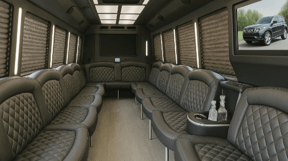 Interior of Charter Bus Company Dunwoody's 30 Passenger Party Bus in Dunwoody