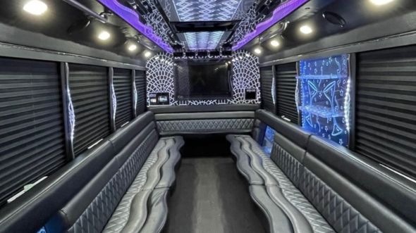 macon 28 passenger party bus inside