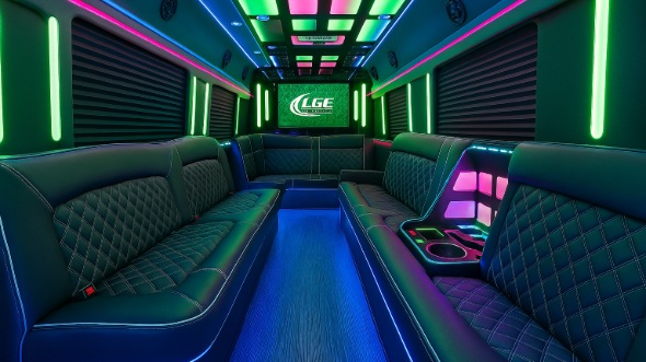 macon 28 passenger party bus interior