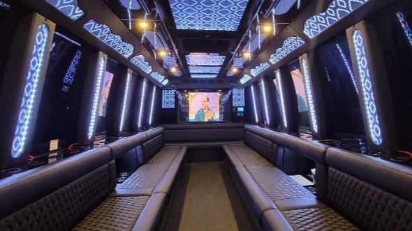 macon 40 passenger party bus inside